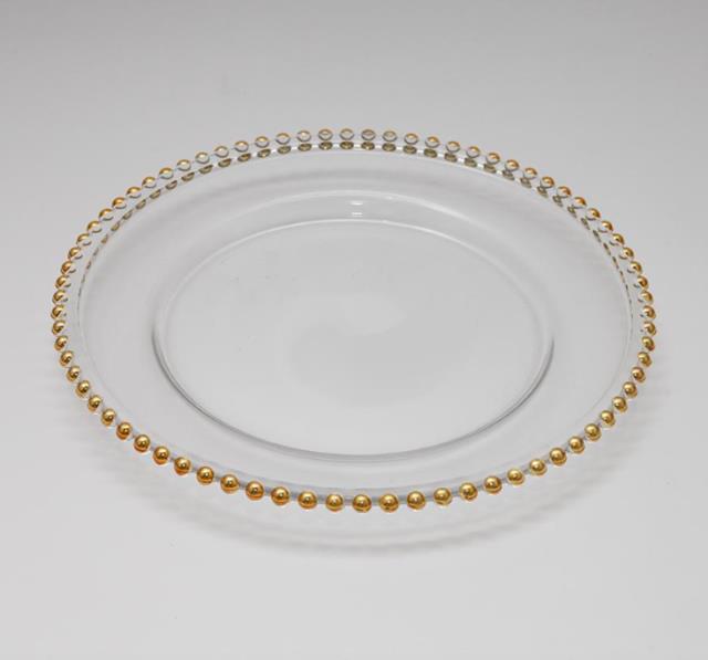 Rental store for Clear Glass Charger Gold Beaded Rim in Plymouth MA